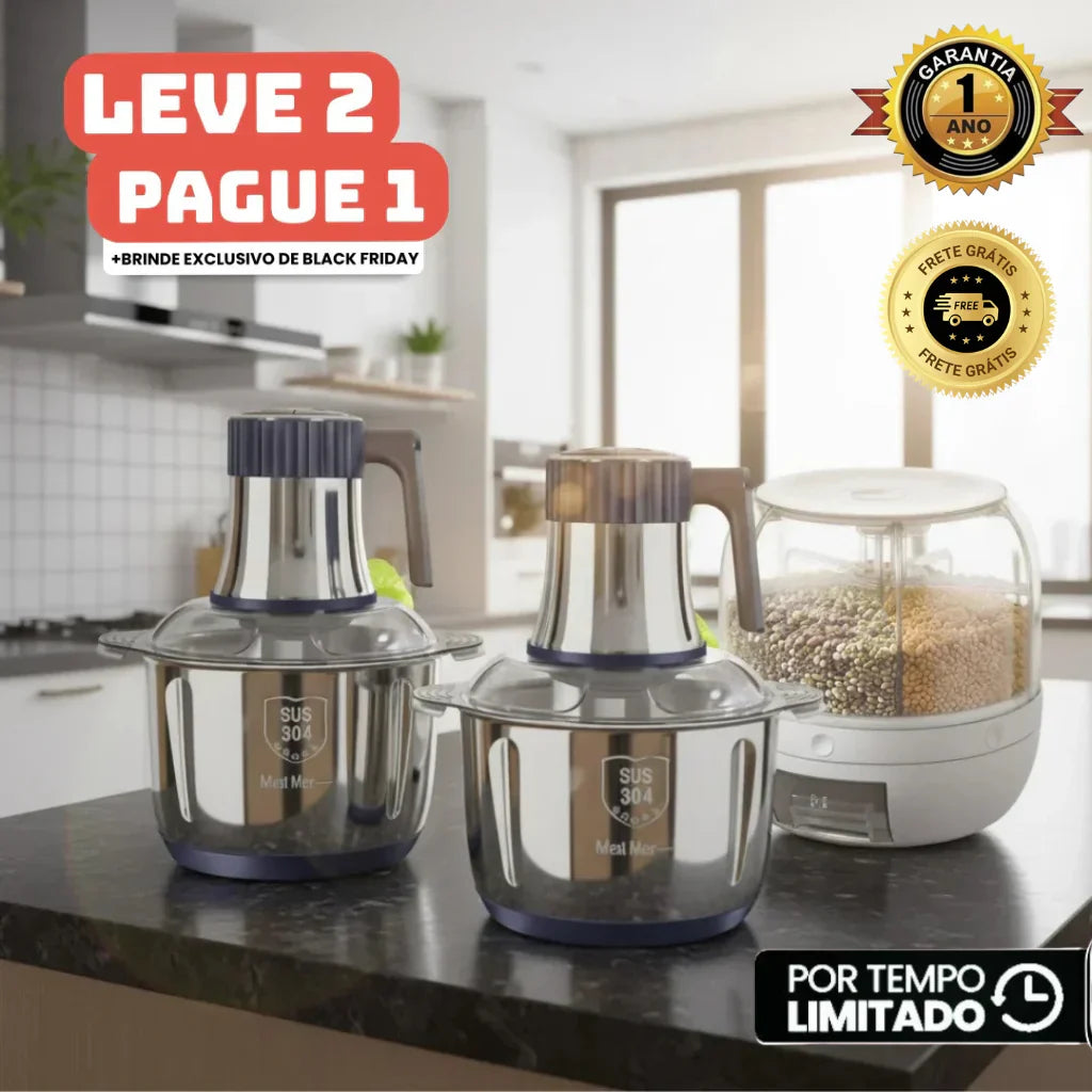 Moedor Elétrico Multiuso TurboChef Inox 5 em 1 + BRINDE: Dispenser Giratório Automático 5.1
