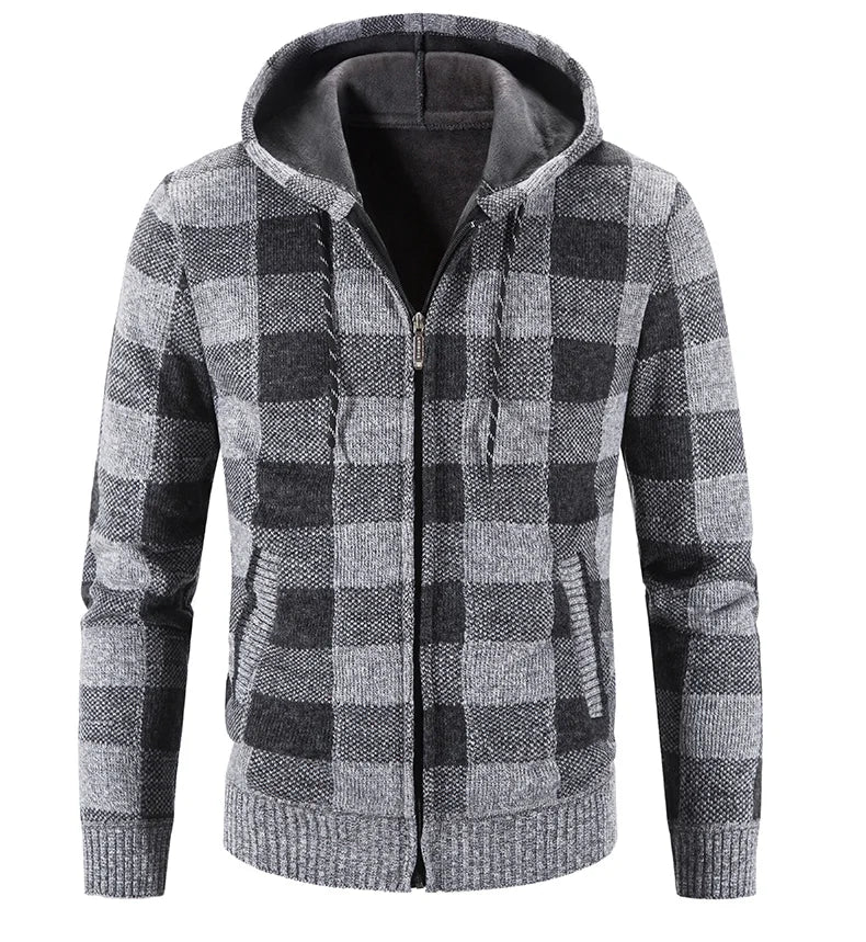 Blusa Masculina Xadrez com Zíper e Capuz
