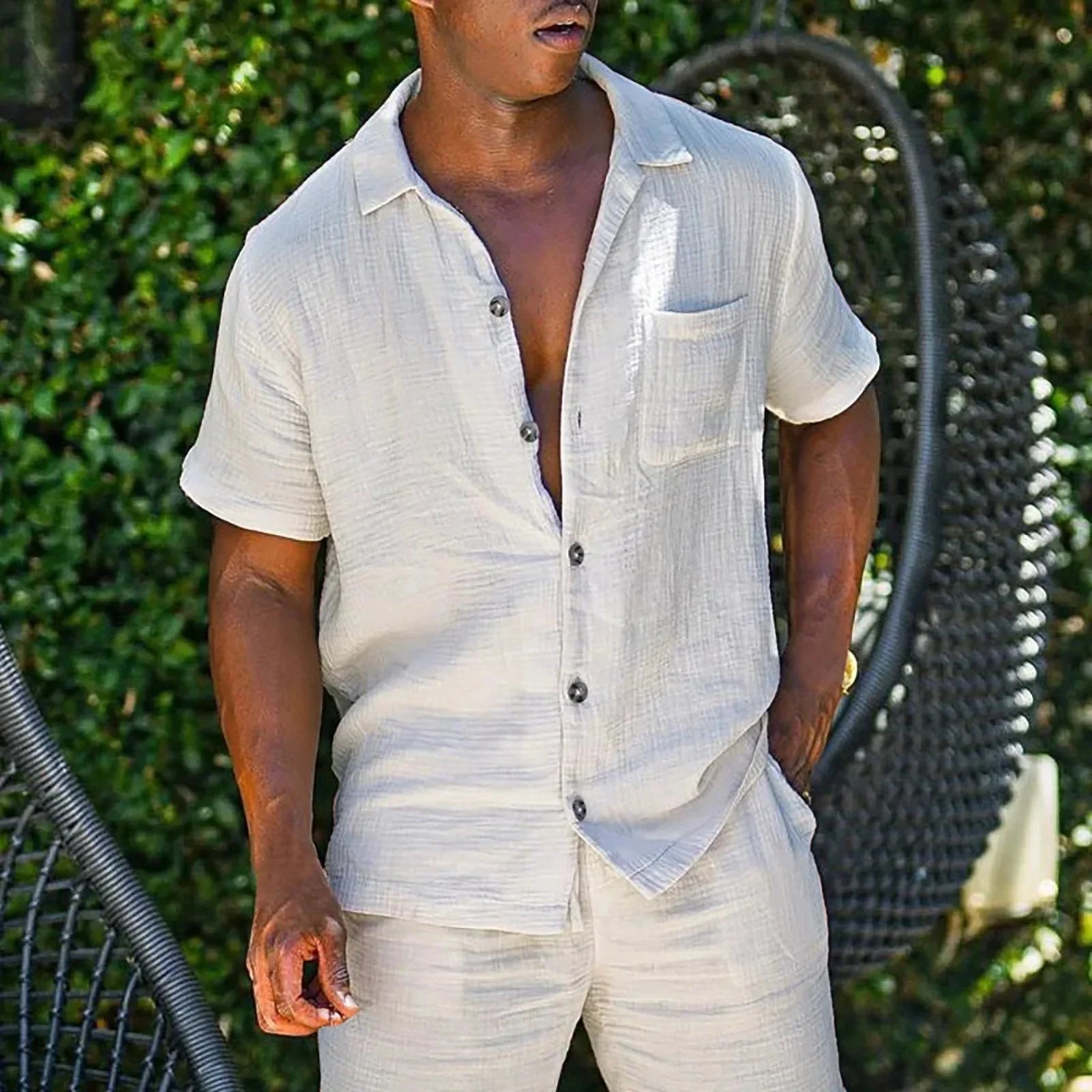 Conjunto de Linho Masculino - Camisa e Bermuda