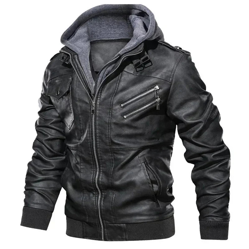 Jaqueta Masculina de Couro com Capuz Removível - Estilo e Versatilidade