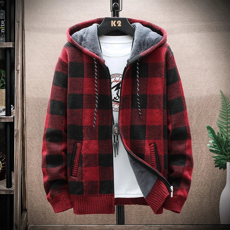 Blusa Masculina Xadrez com Zíper e Capuz