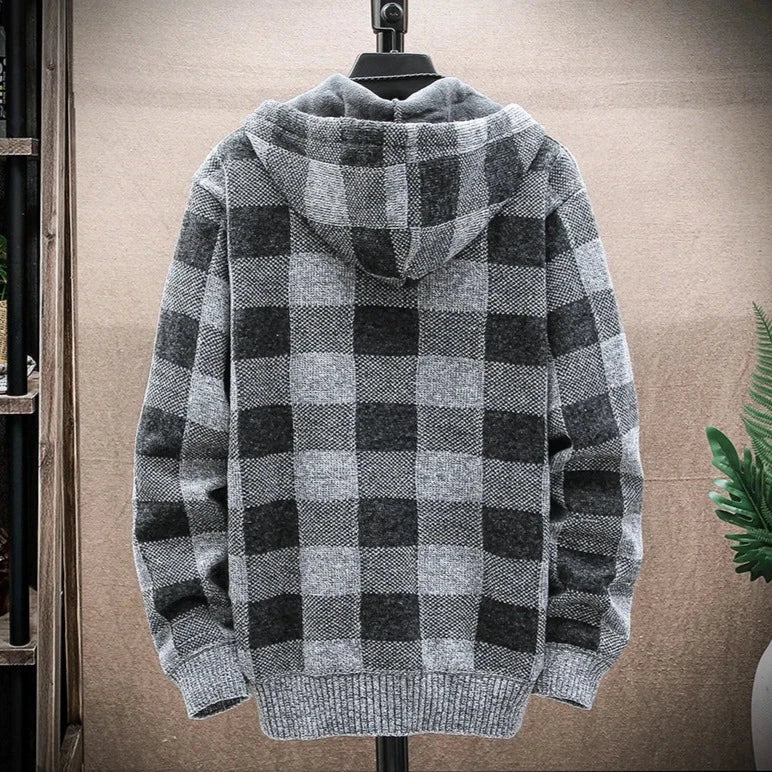 Blusa Masculina Xadrez com Zíper e Capuz