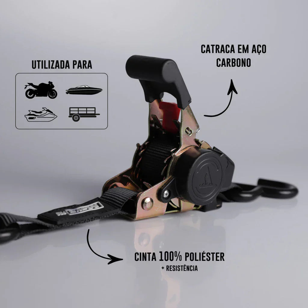 Par De Cinta Amarração Carga Catraca Automática Fita Retrátil 800 Kg 2 Fitas Cor Preto