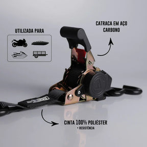 Par De Cinta Amarração Carga Catraca Automática Fita Retrátil 800 Kg 2 Fitas Cor Preto