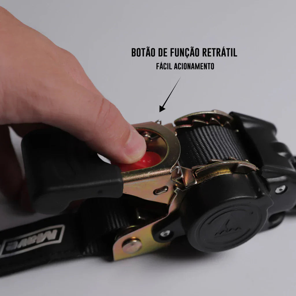 Par De Cinta Amarração Carga Catraca Automática Fita Retrátil 800 Kg 2 Fitas Cor Preto