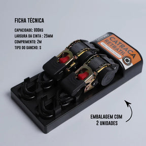 Par De Cinta Amarração Carga Catraca Automática Fita Retrátil 800 Kg 2 Fitas Cor Preto