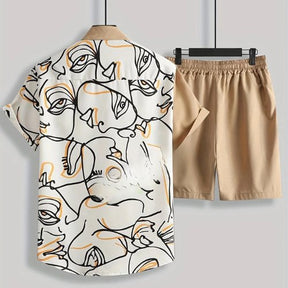 Conjunto Masculino Estampado Bicolor - Camisa e Bermuda