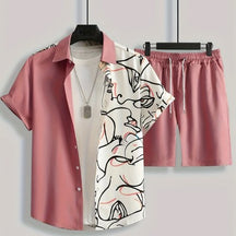 Conjunto Masculino Estampado Bicolor - Camisa e Bermuda