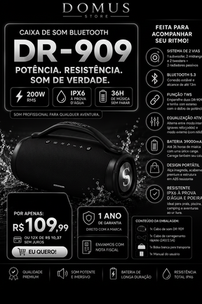 🔥  QUEIMA DE ESTOQUE!! 🔥 Caixa de Som Premium Boombox DR-909 Bluetooth 200w 39000mah Tws Ipx6.