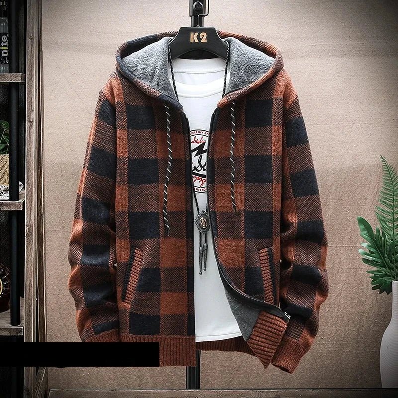 Blusa Masculina Xadrez com Zíper e Capuz